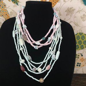 2 Necklace Lot Dyed Bone Agate Stone Boho Bohemian Multi Strand Necklaces India